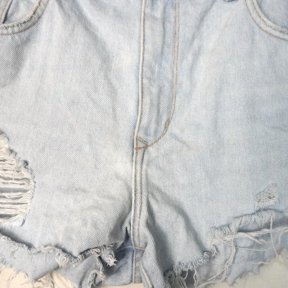 Lovers and Friends Womens Jack High Rise Distressed Light Wash Jean Shorts Sz 31